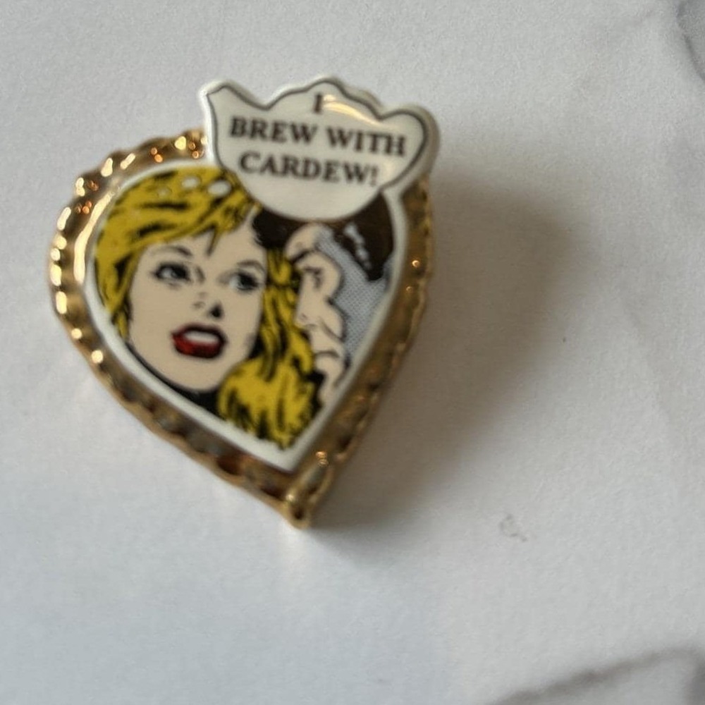 Paul Cardew Signed Ceramic Heart Brooch I Brew With‎ Cardew Pop Art Vintage 1996